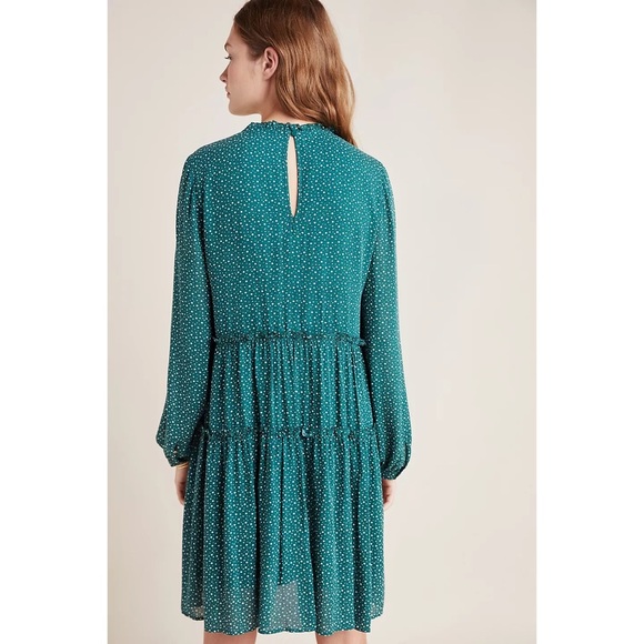 Anthropologie Maeve Esther Spotty Tiered Tunic Dress Green/Blue Boho Size Small - Picture 2 of 11